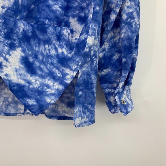 Notations Top Blue Tie Dye Button Down Roll Tab Sleeve NWT - Picture 9 of 9
